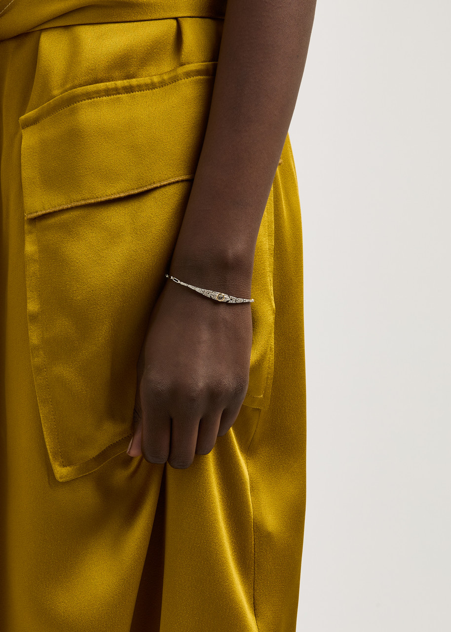 V By Laura Vann Crystal-embellished Rhodium-plated Bracelet In Silver