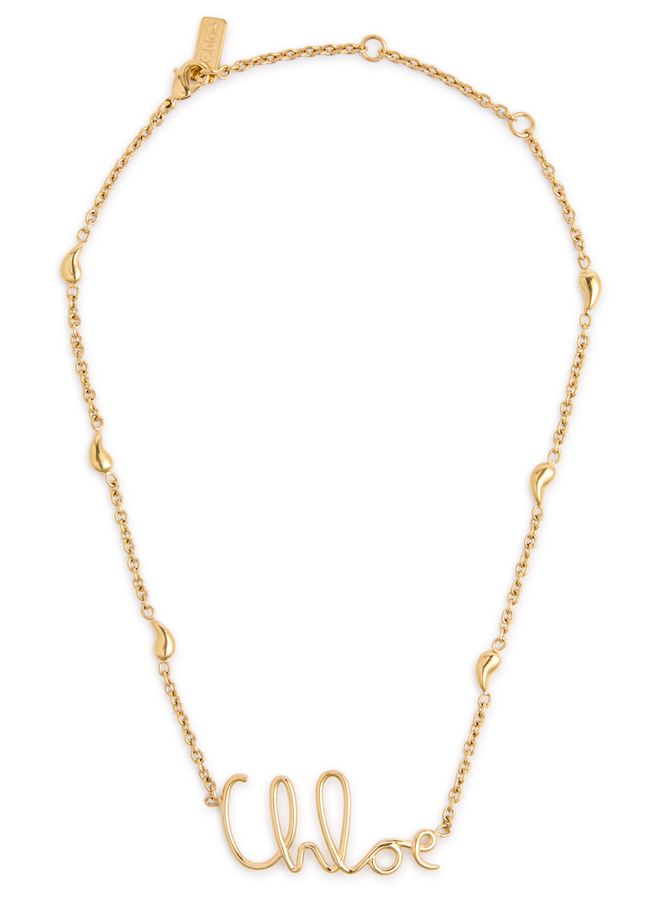 Chloé Vintage Gold Necklace With Cursive Name Pendant And Delicate Chain In Gold