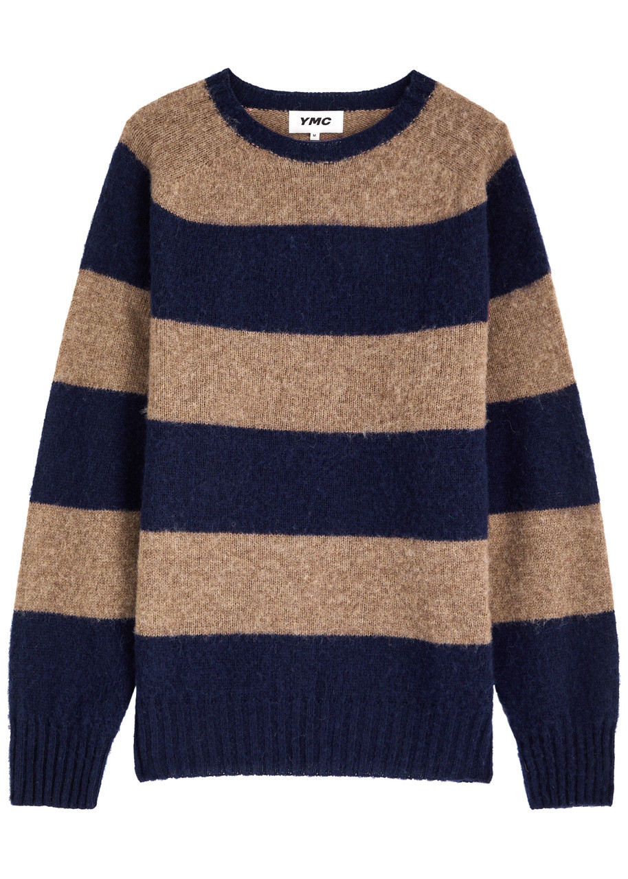Ymc You Must Create Ymc Stripes Shetland Sweater In Navy