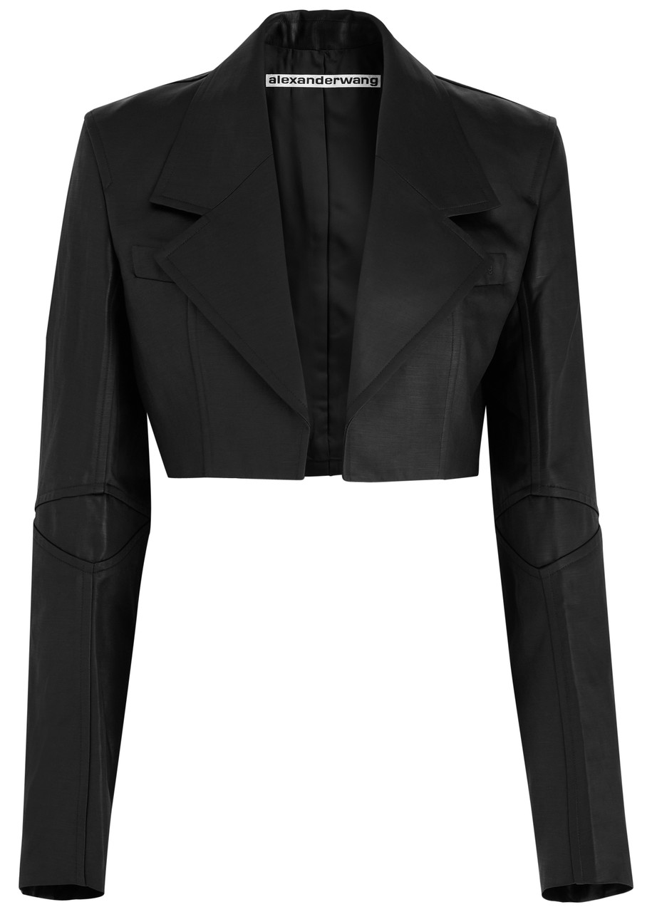Alexander Wang Cropped Linen-blend Blazer In Black