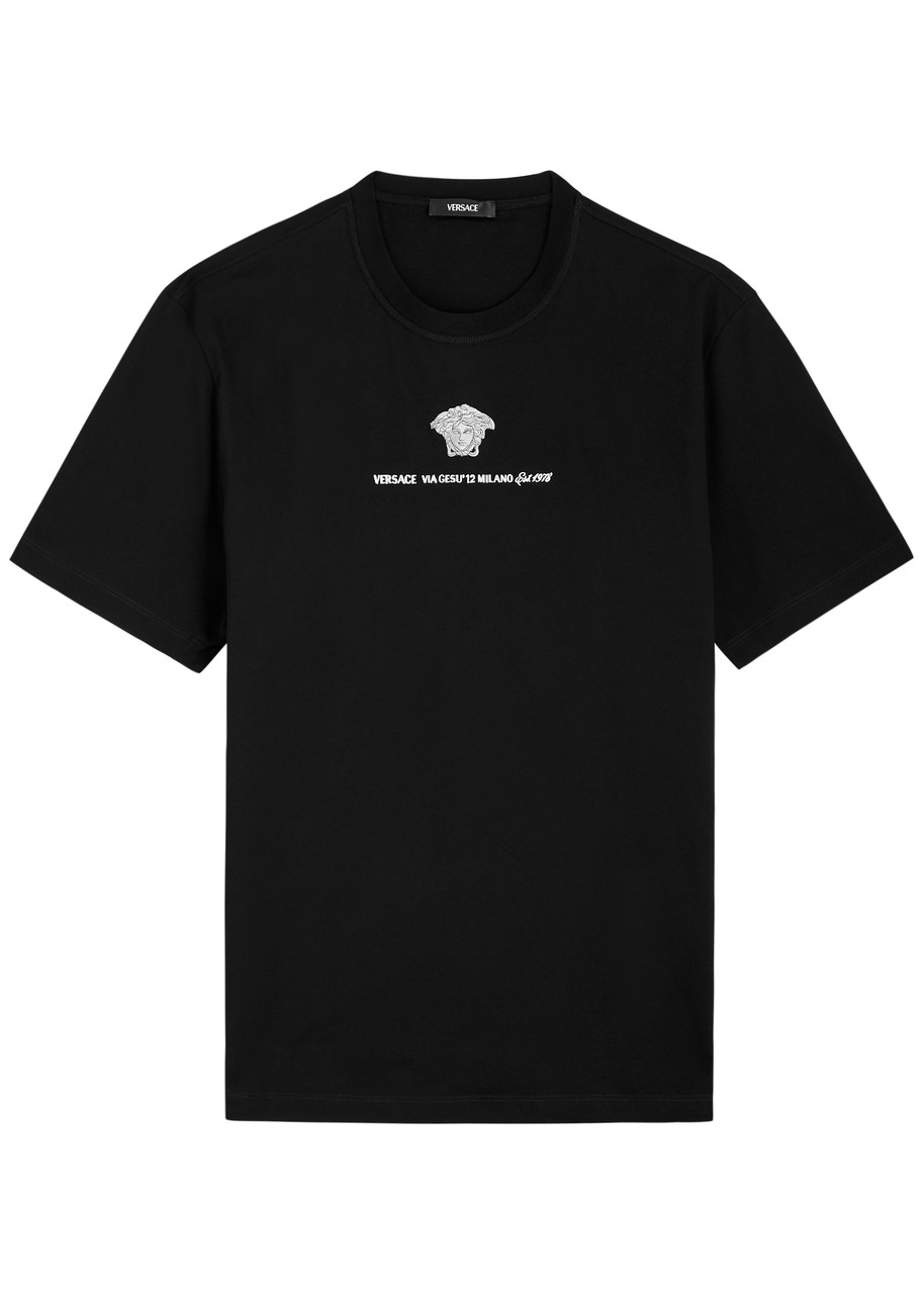 Versace Cotton T-shirt With Medusa Embroidery In Black
