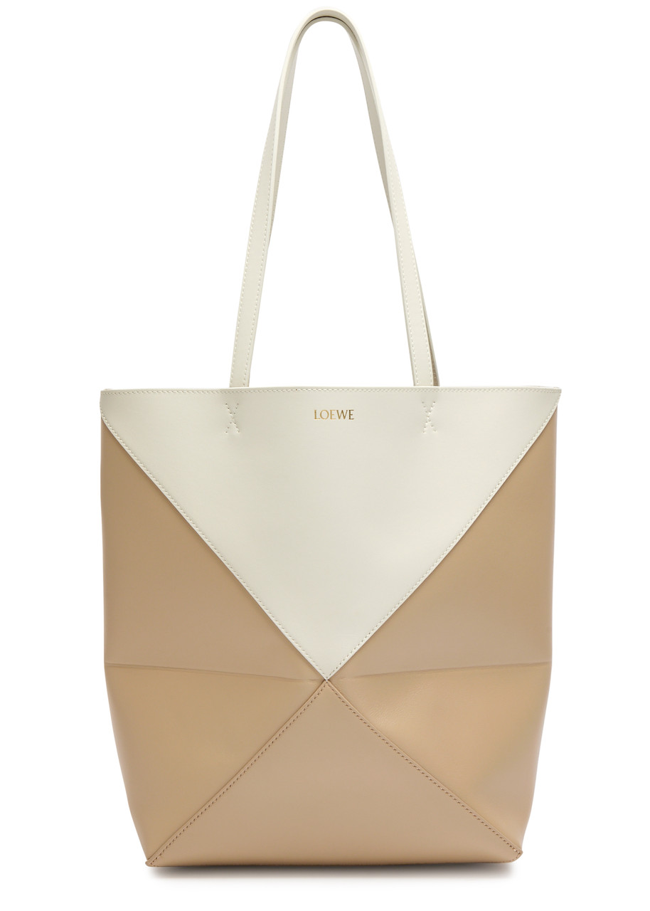 Loewe Puzzle Fold Convertible Medium Two-tone Leather Tote Bag In White