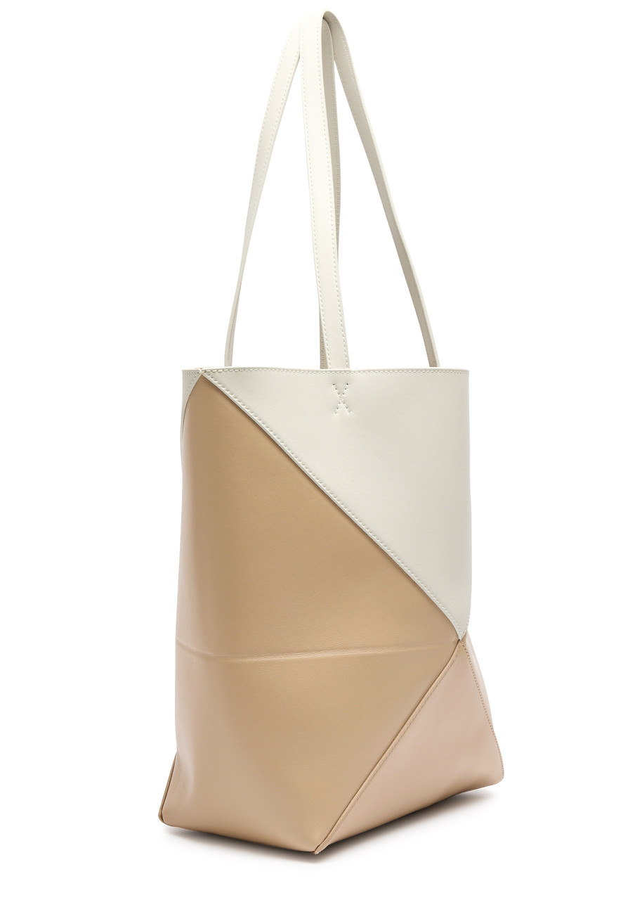 Loewe Puzzle Fold Convertible Medium Two-tone Leather Tote Bag In White