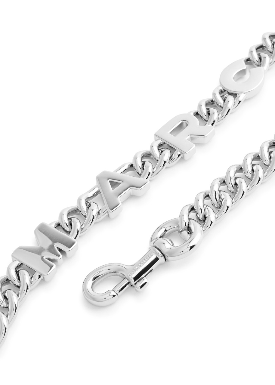 Marc Jacobs Logo Chain Shoulder Strap In Silver