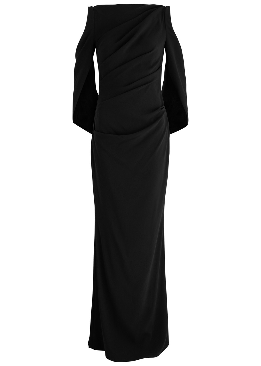 Talbot Runhof Gathered Cape-effect Crepe Gown - Black