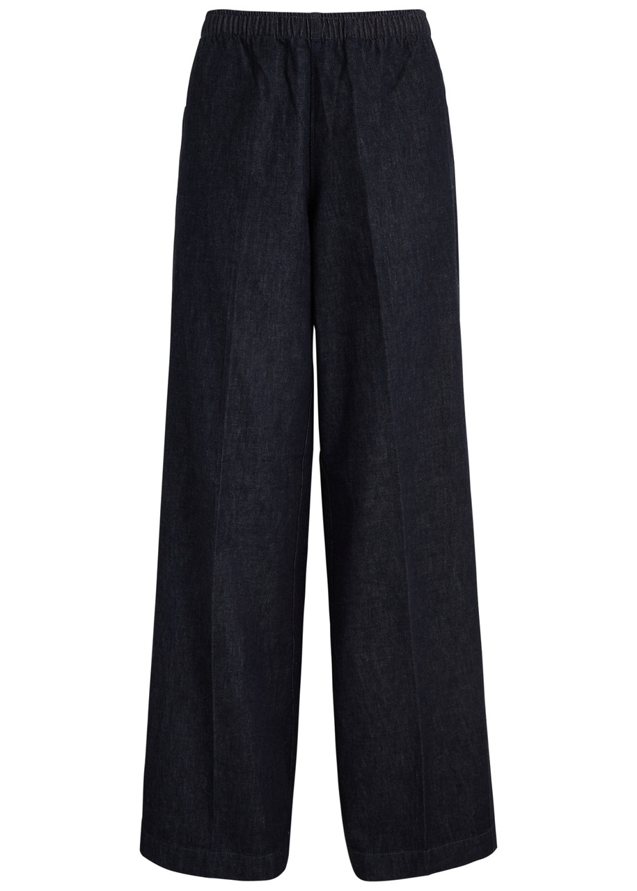 Vince Wide-leg Chambray Trousers In Dark Blue
