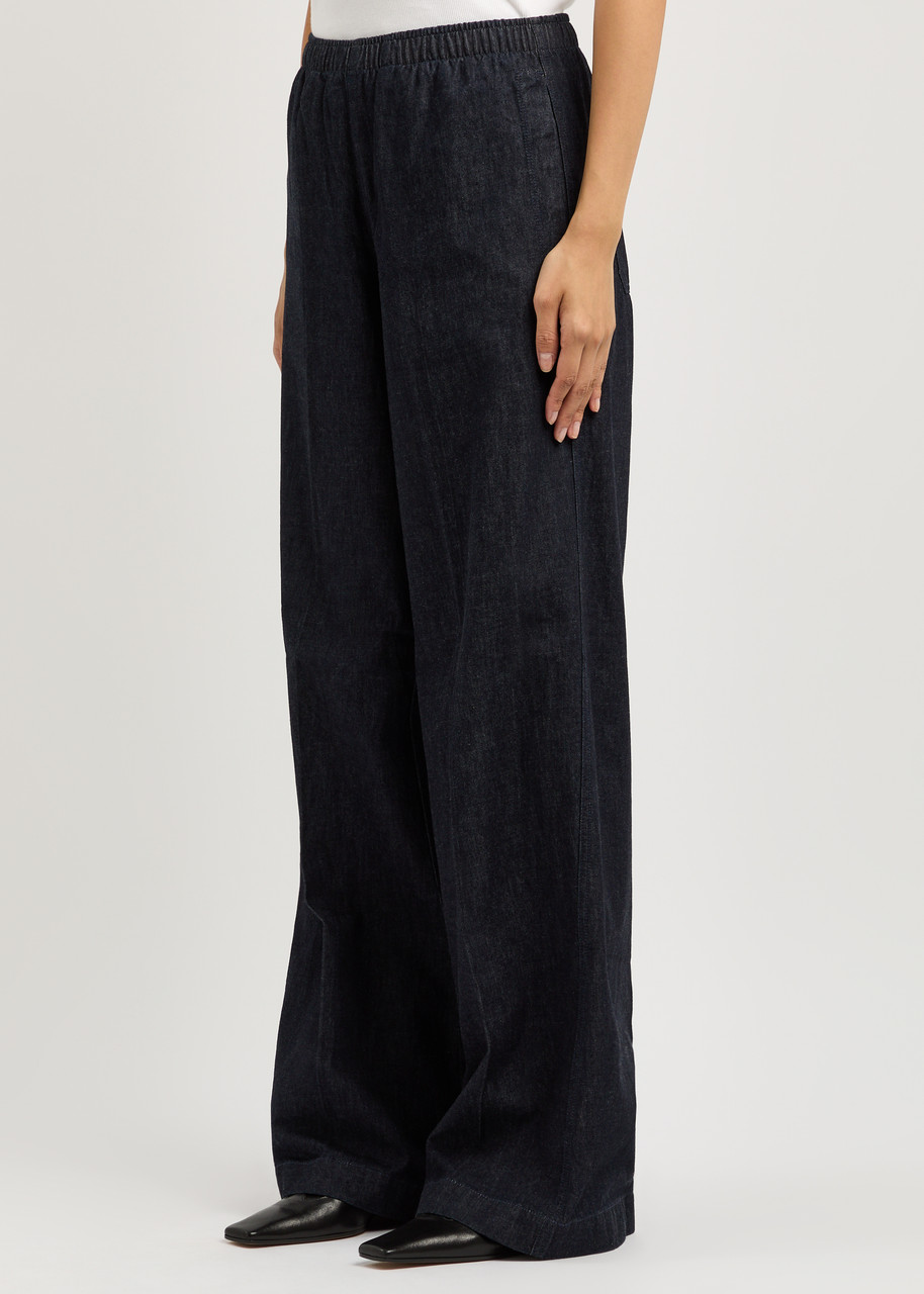 Vince Wide-leg Chambray Trousers In Dark Blue