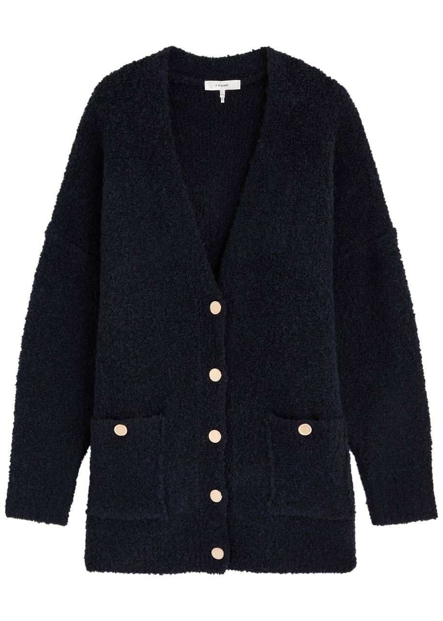 Frame Bouclé Cardigan In Navy