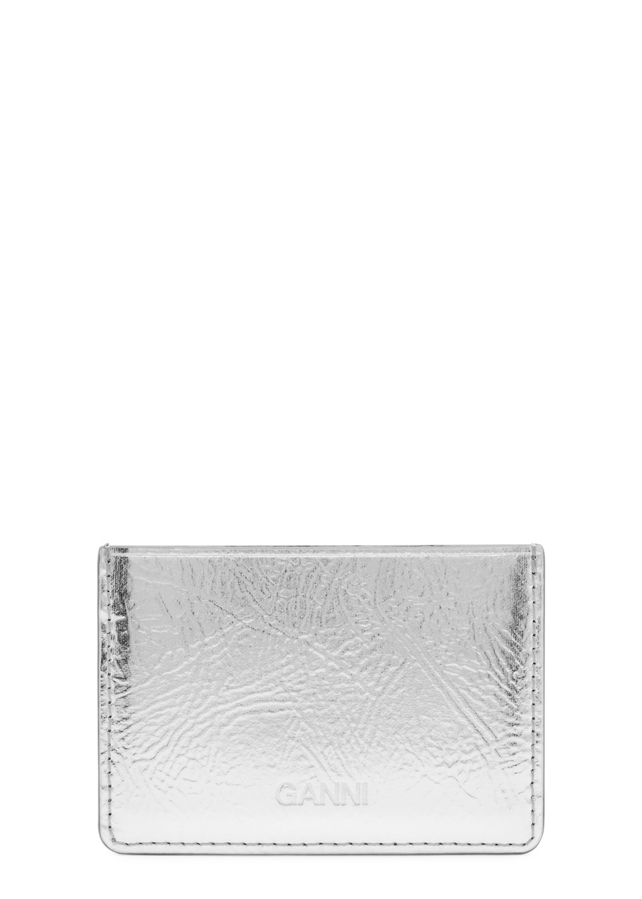  Ganni Bou Metallic Leather Card Holder - Silver - One Size 