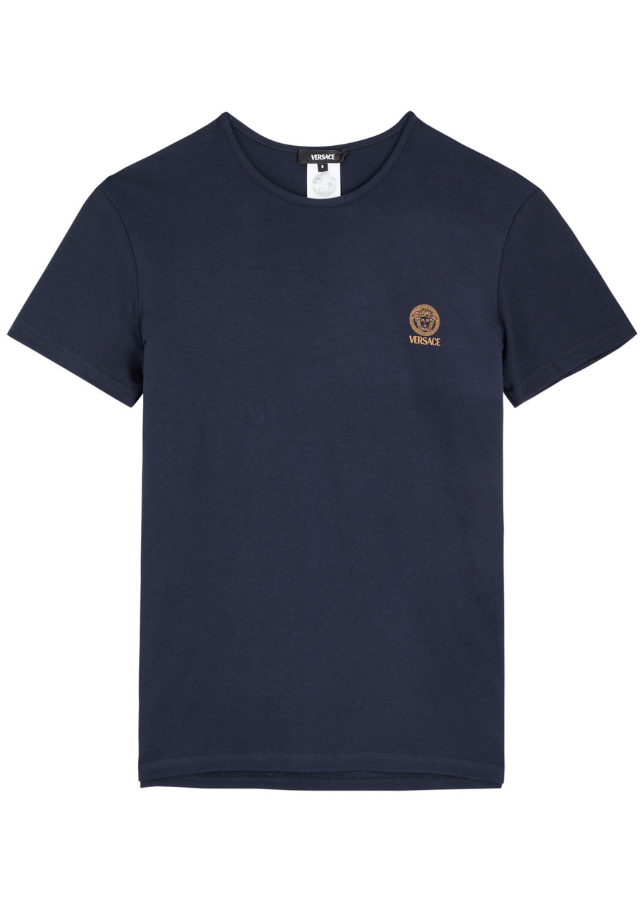 Versace Logo-print Stretch-cotton T-shirt - Blue - 6 (XL)