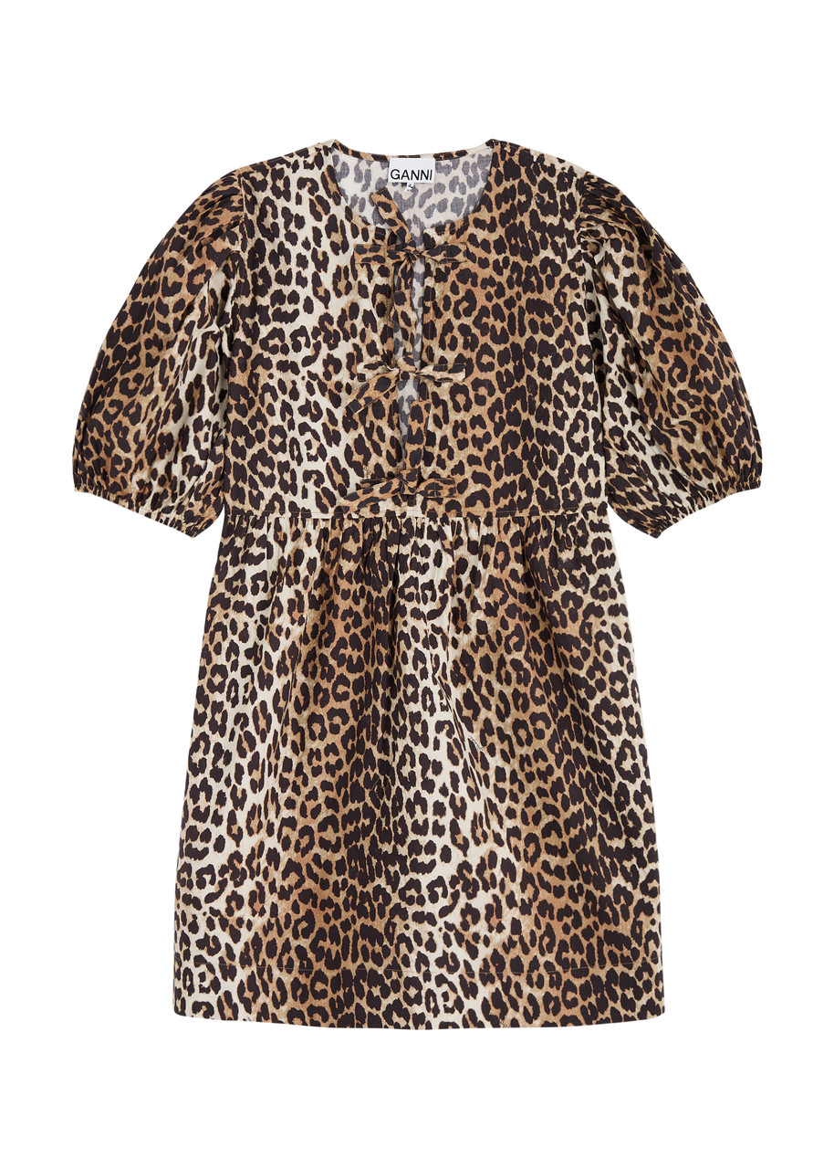Ganni Leopard-print Cotton-poplin Mini Dress