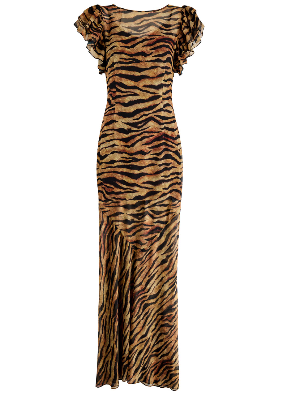 DE LA Vali Bougainvillea Tiger-print Chiffon Maxi Dress - Orange