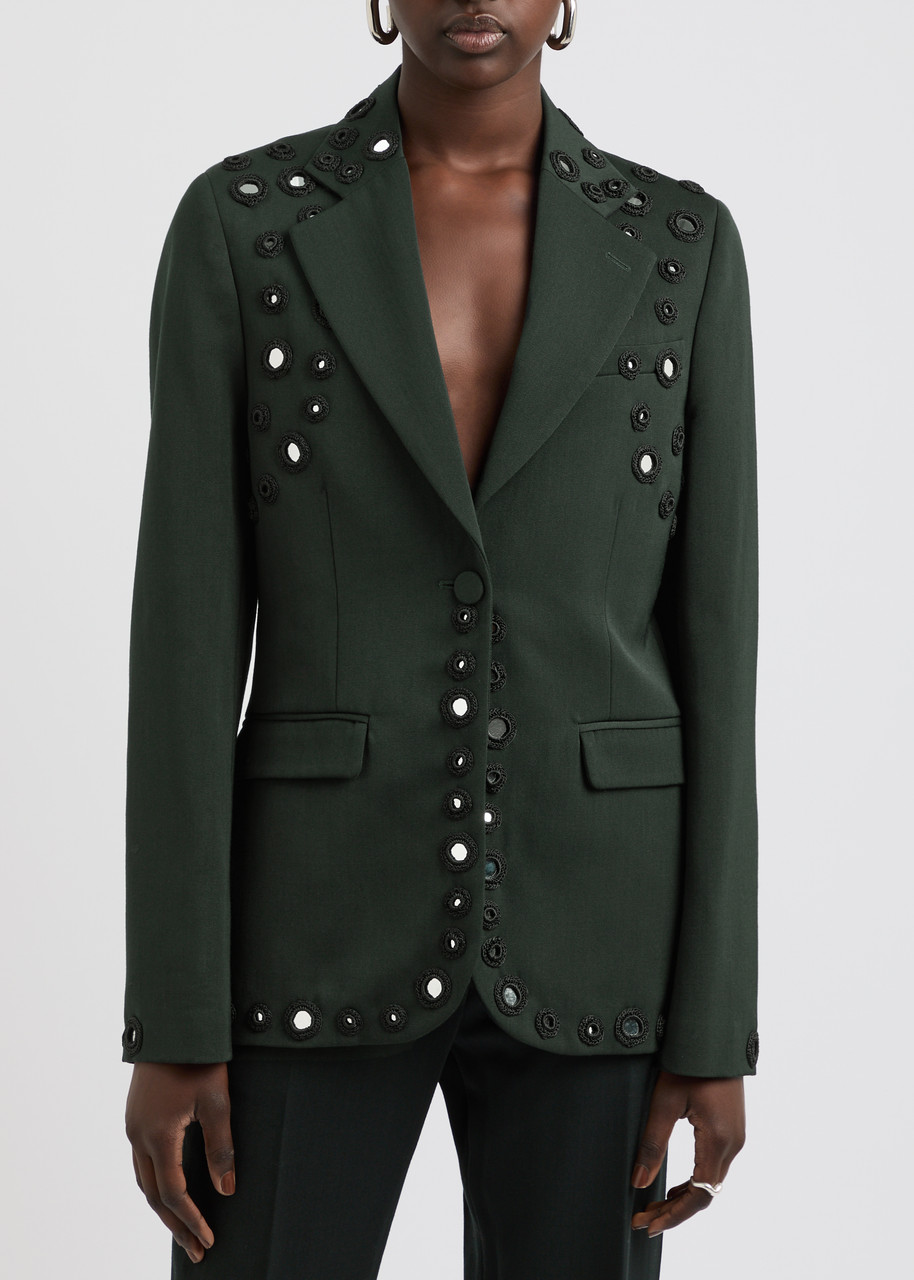 Wales Bonner Iris Mirror-embellished Wool-blend Blazer In Green Dark