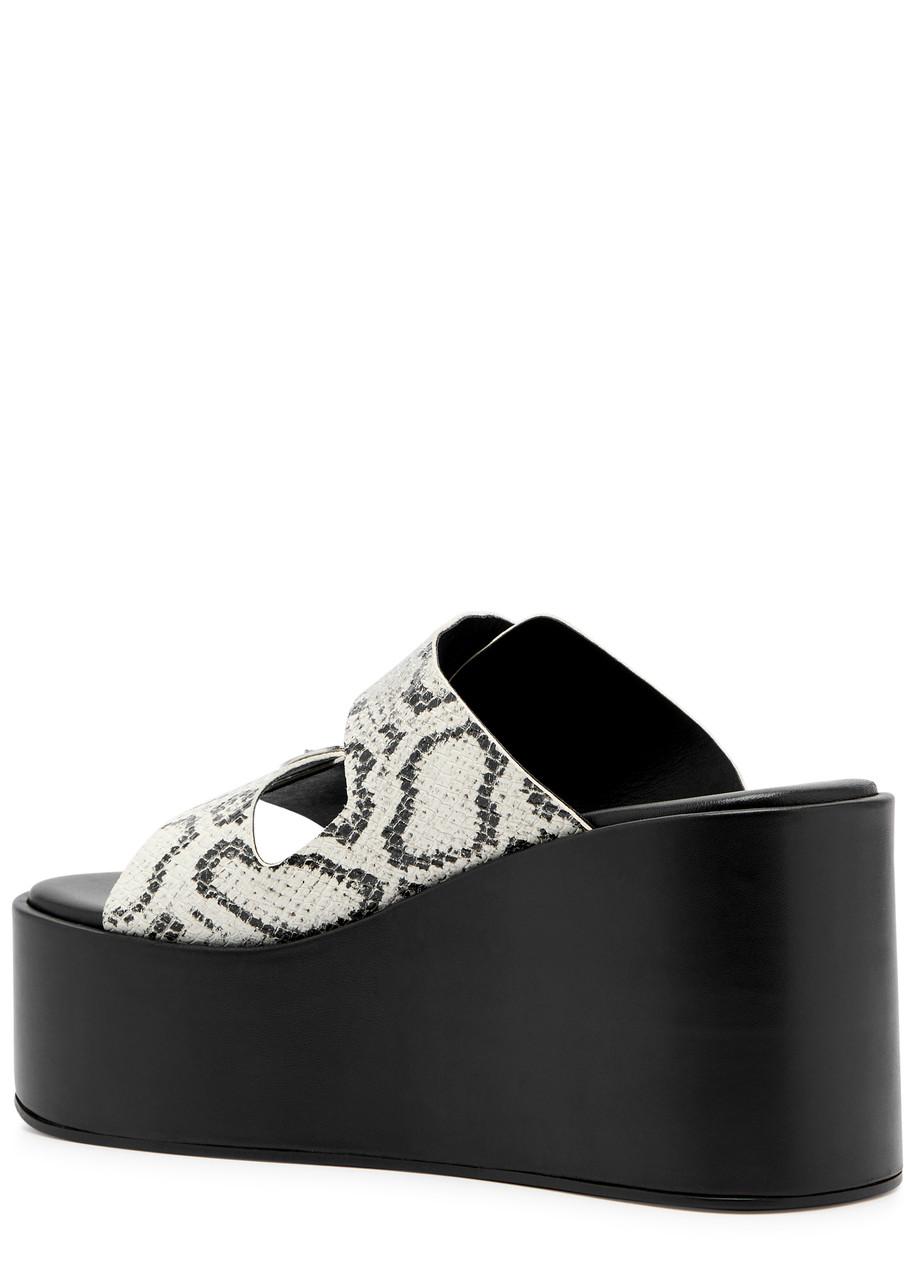 Coperni Python-effect Leather Platform Wedge Sliders In Black And White