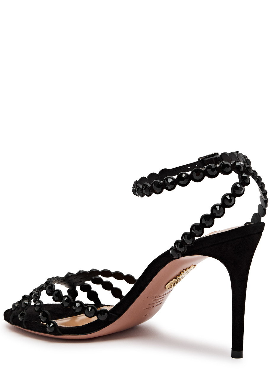 Aquazzura Tequila 85 Embellished Suede Sandals In Black