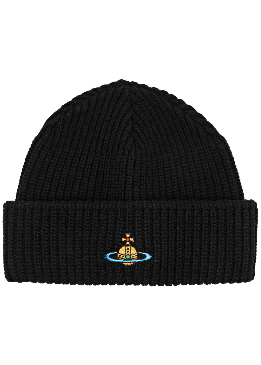 Vivienne Westwood Orb-embroidered Ribbed Wool Beanie - Black - One Size