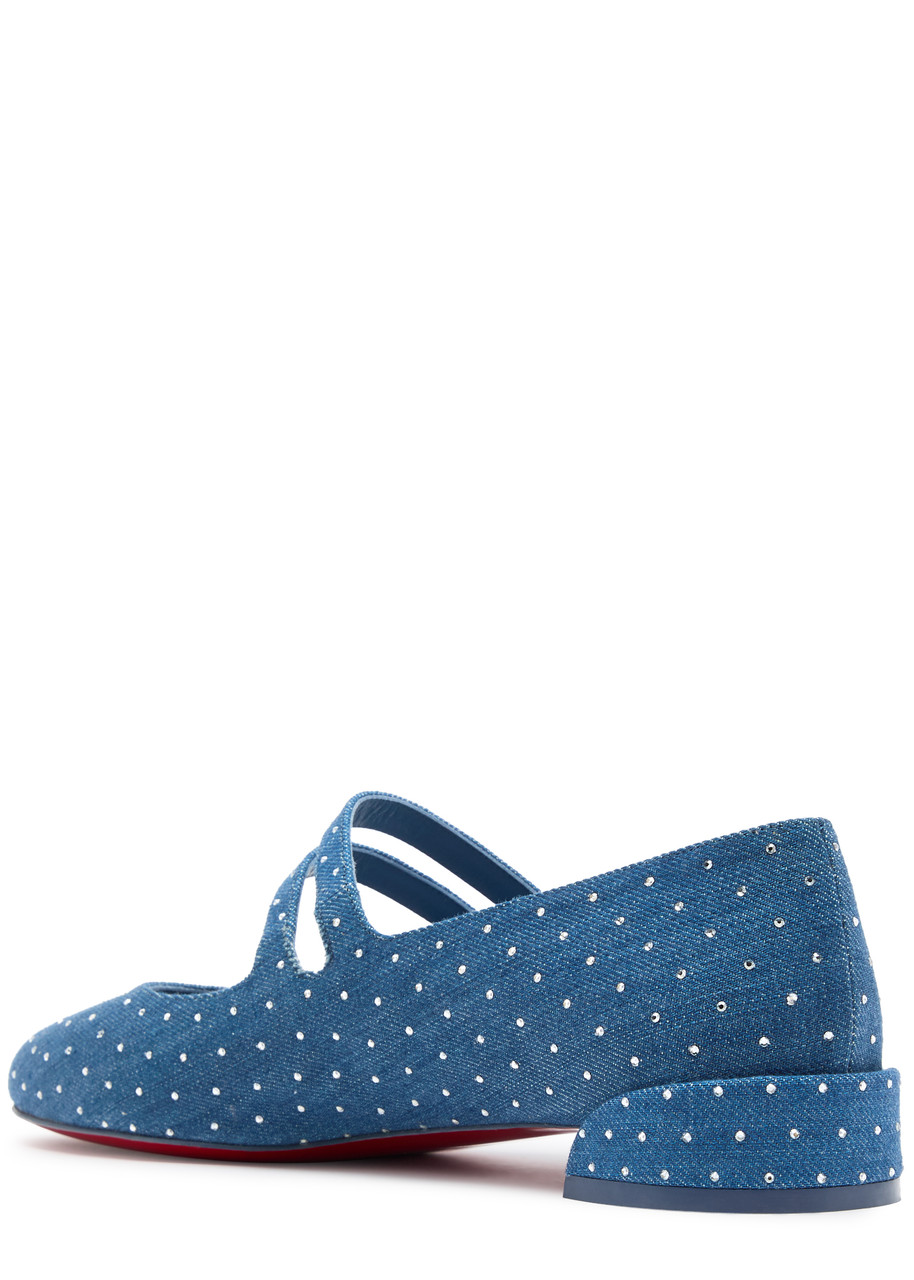 Christian Louboutin Sweet Jane Strass Denim Red Sole Ballerina Flats In Blue