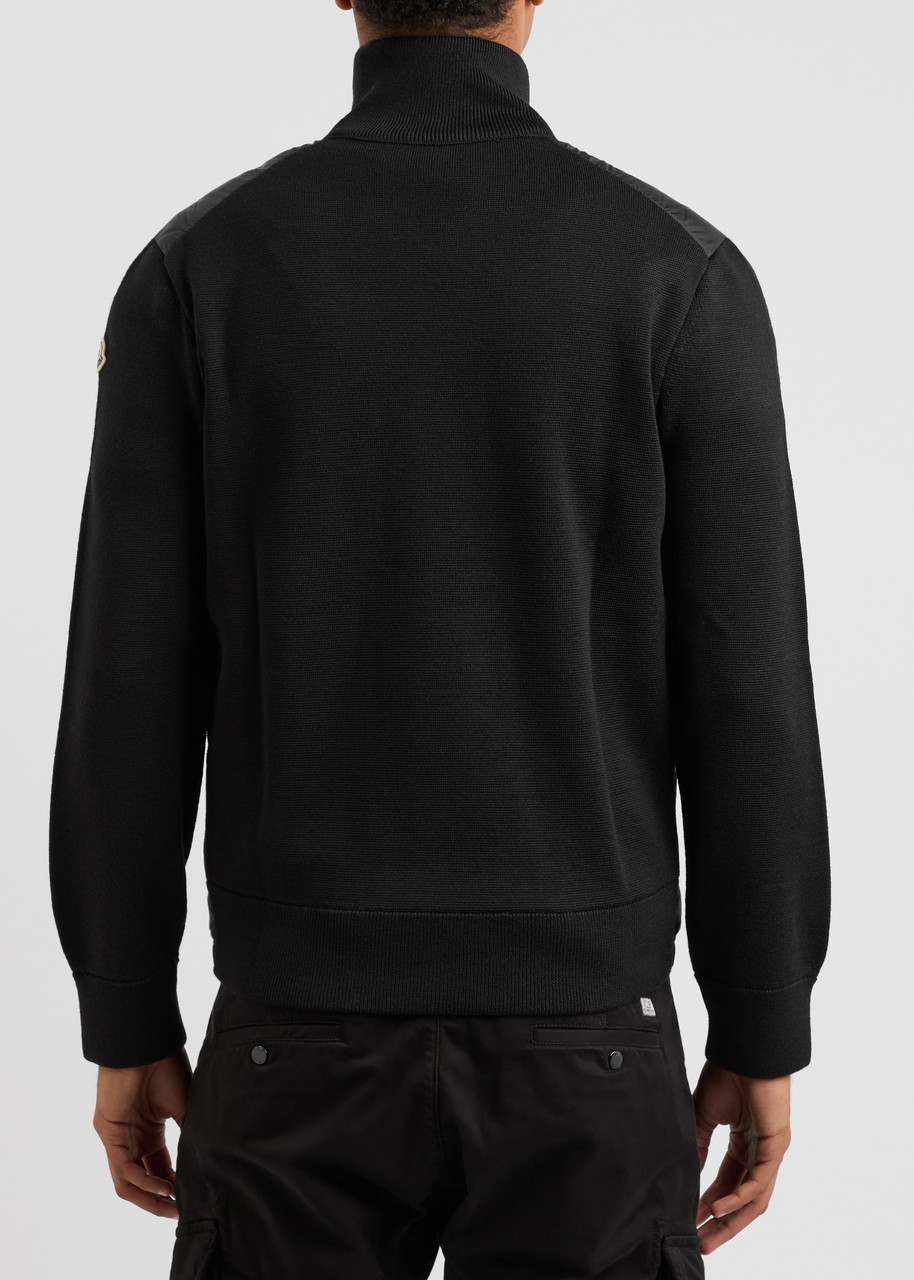  Moncler Quilted Shell And Wool-blend Cardigan - Black - S 