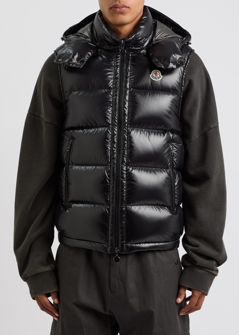 Moncler Bormes Hooded Nylon Down Vest In Black