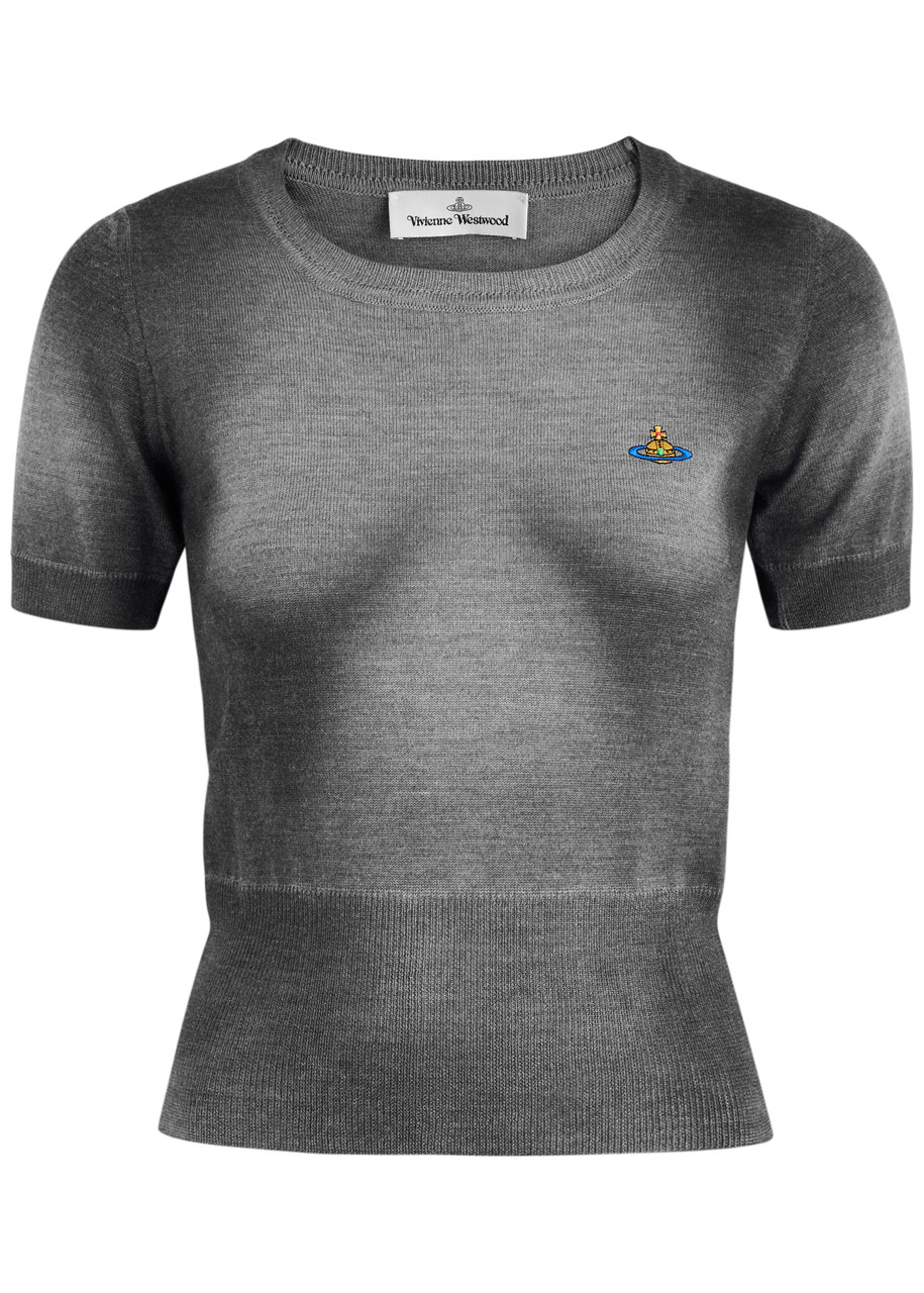 Vivienne Westwood Mens Grey/black Eli Brand-embroidery Regular-fit Knitted Wool Knitted Top In Grey