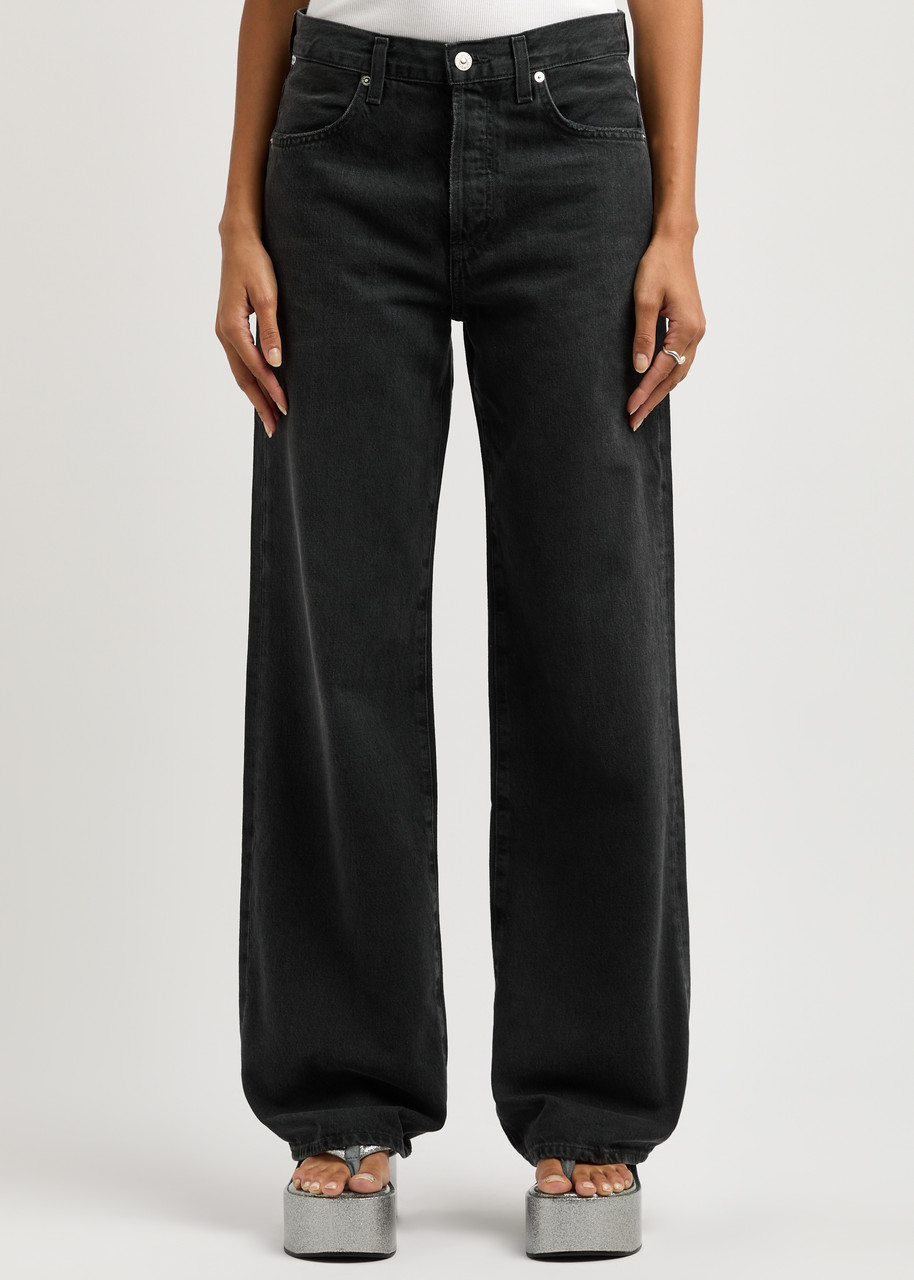 Citizen Of Humanity Womens Devine (washed Blk) Paloma Wide-leg Mid-rise Stretch-denim Jeans In Black
