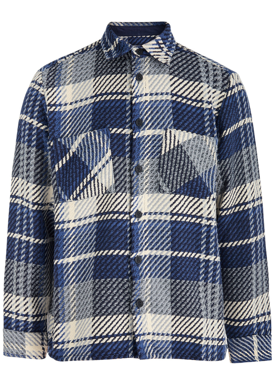 Wax London Whiting Checked Cotton-blend Overshirt - Navy - M