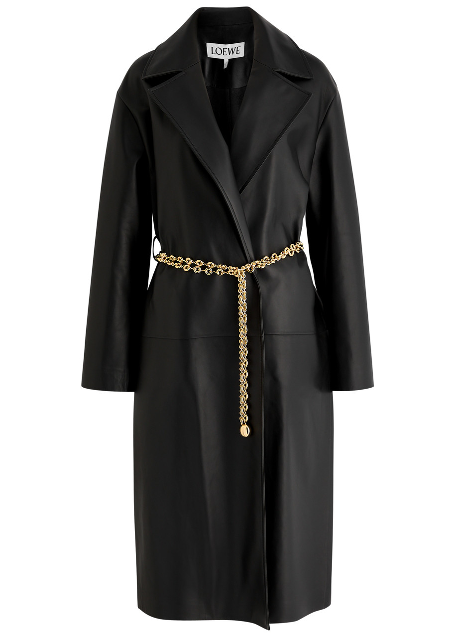 Loewe Womens Black Belted Leather Coat UK12/M - 40 (UK12 / M)