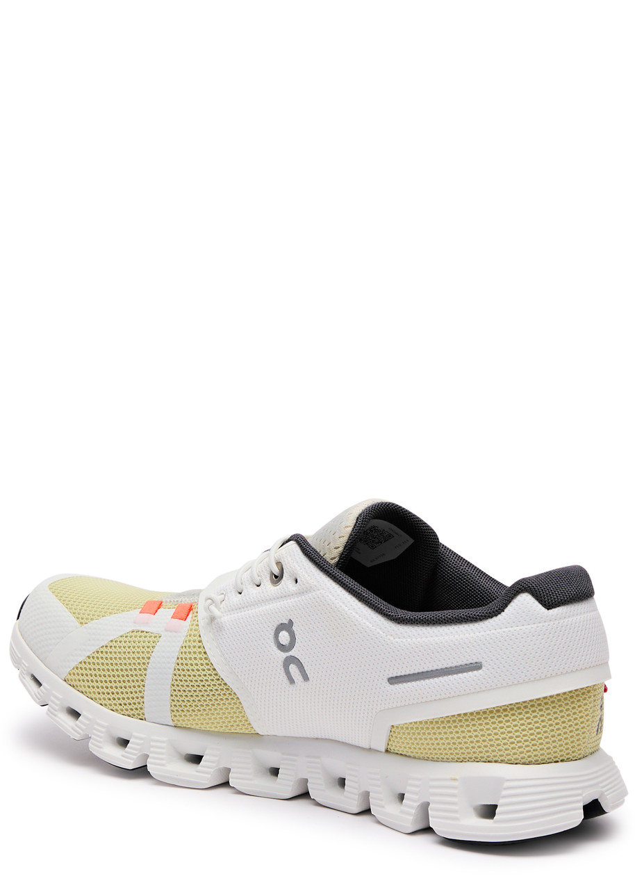 On Cloud 5 Push Panelled Mesh-knit Sneakers In Cream