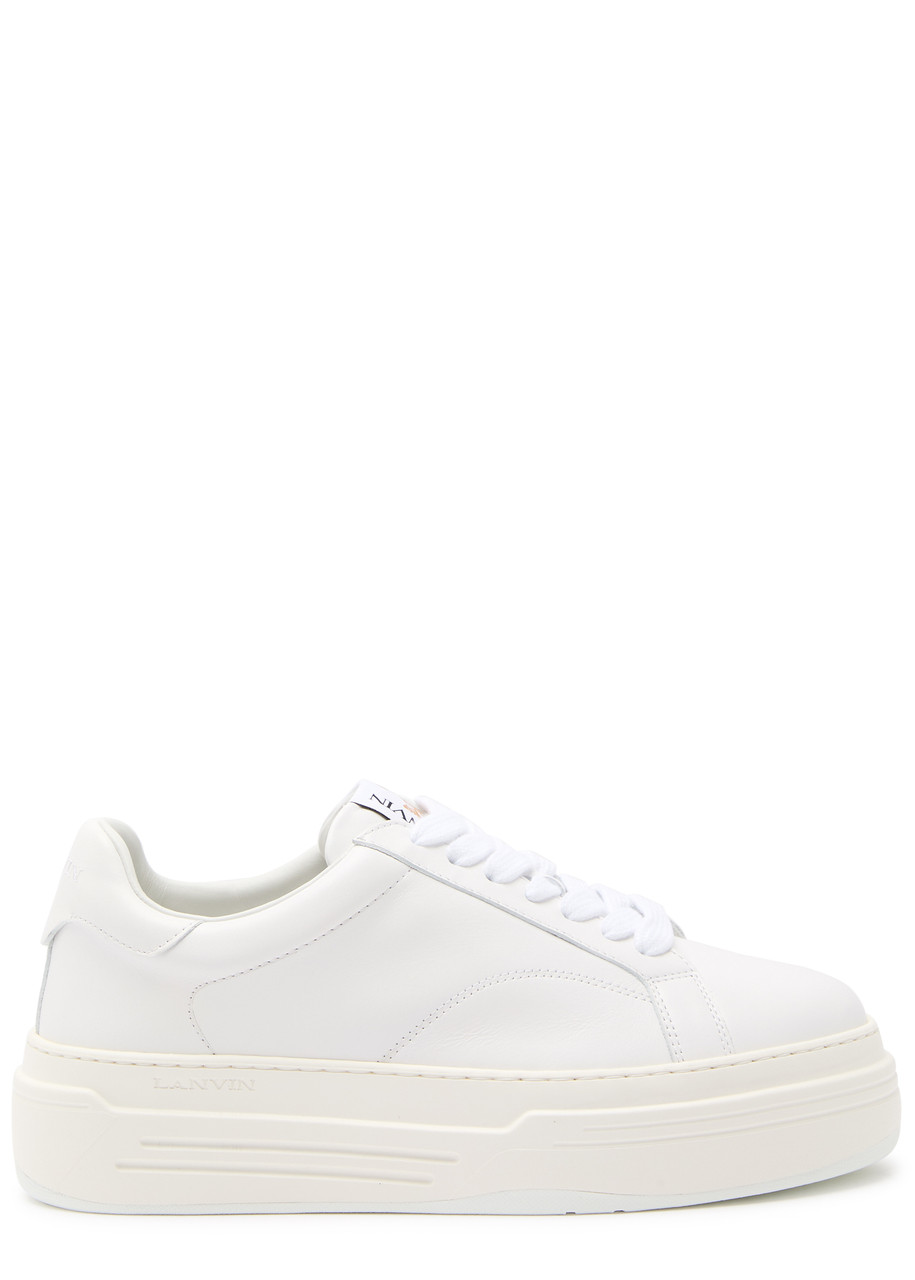 Lanvin Ddb0 Leather Flatform Sneakers In White