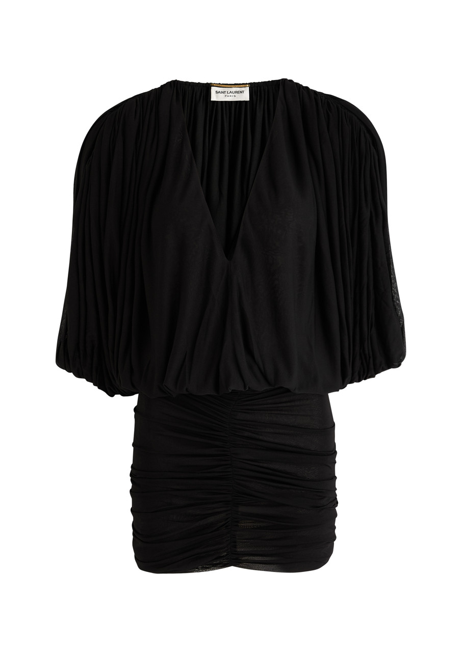 Saint Laurent Draped Ruched Mini Dress - Black - 34 (UK6 /xs)