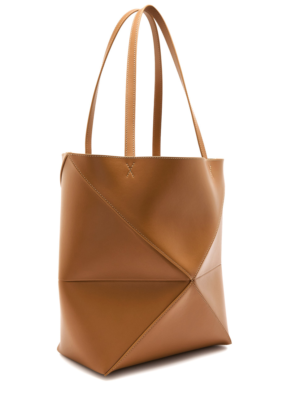 Loewe Puzzle Fold Medium Leather Tote In Brown
