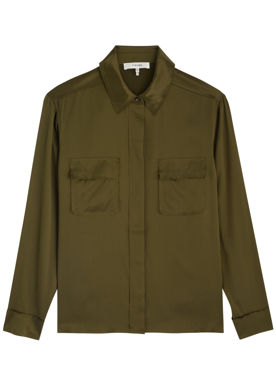 Frame Silk Shirt In Dark Green