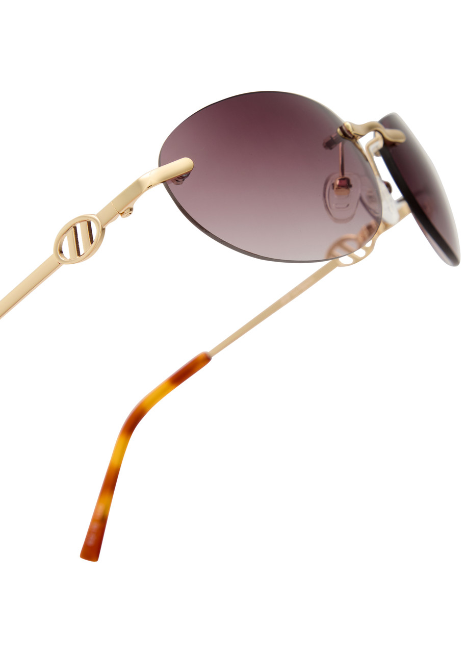  Le Specs Slinky Rimless Oval-frame Sunglasses - Gold - One Size 