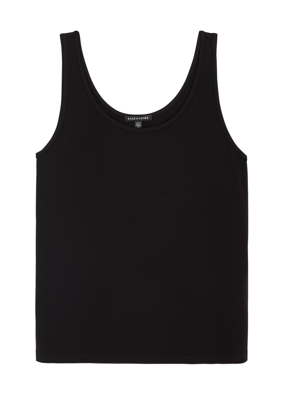Eileen Fisher Organic Linen Jersey Long Tank In Black