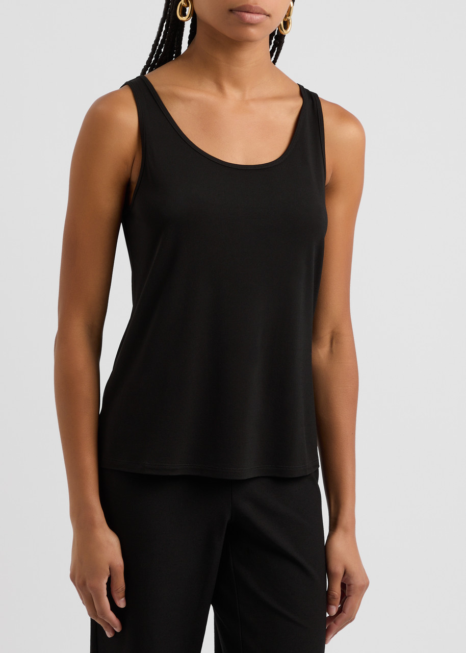 Eileen Fisher Organic Linen Jersey Long Tank In Black