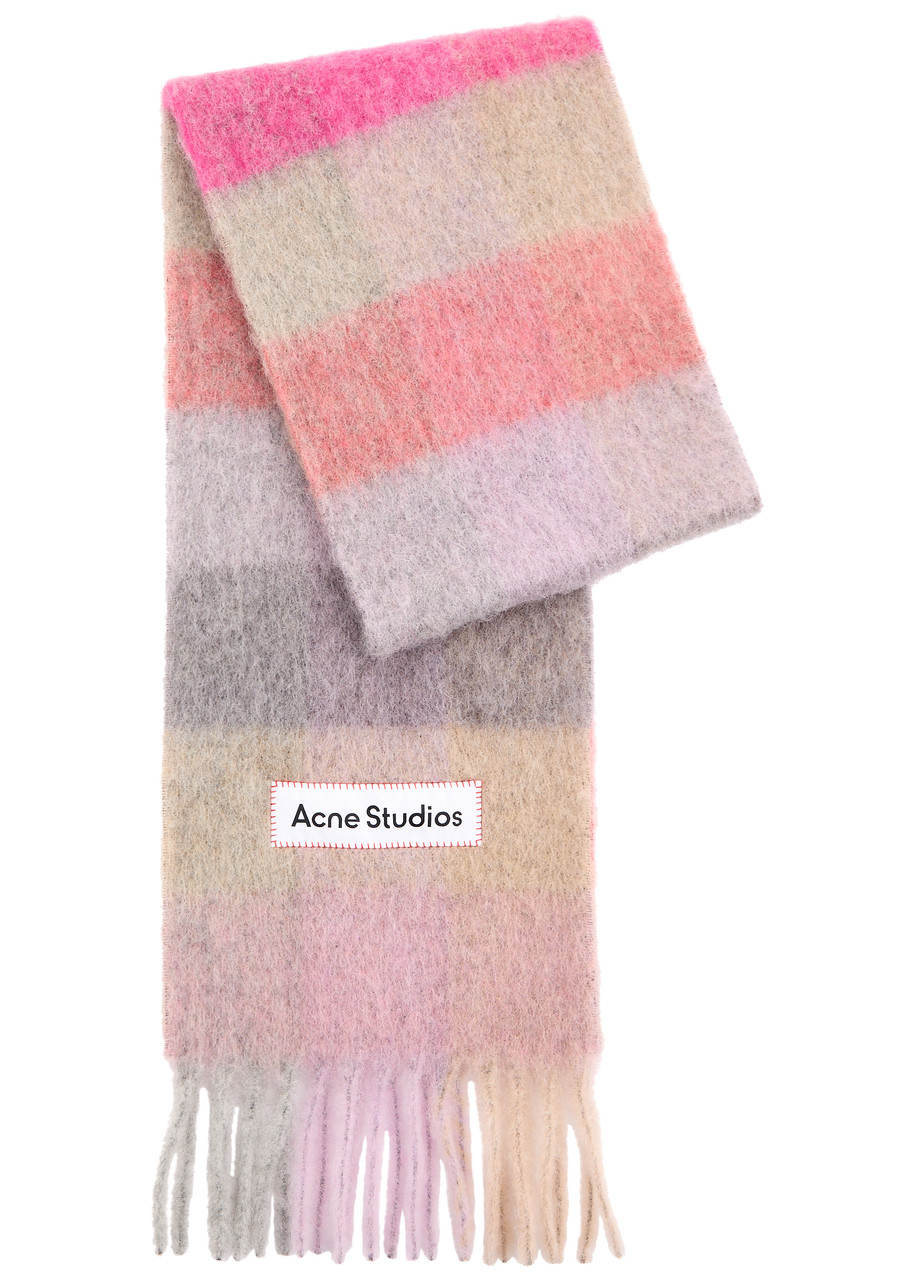 Acne Studios Vally Checked Alpaca-blend Scarf - Light Pink - One Size