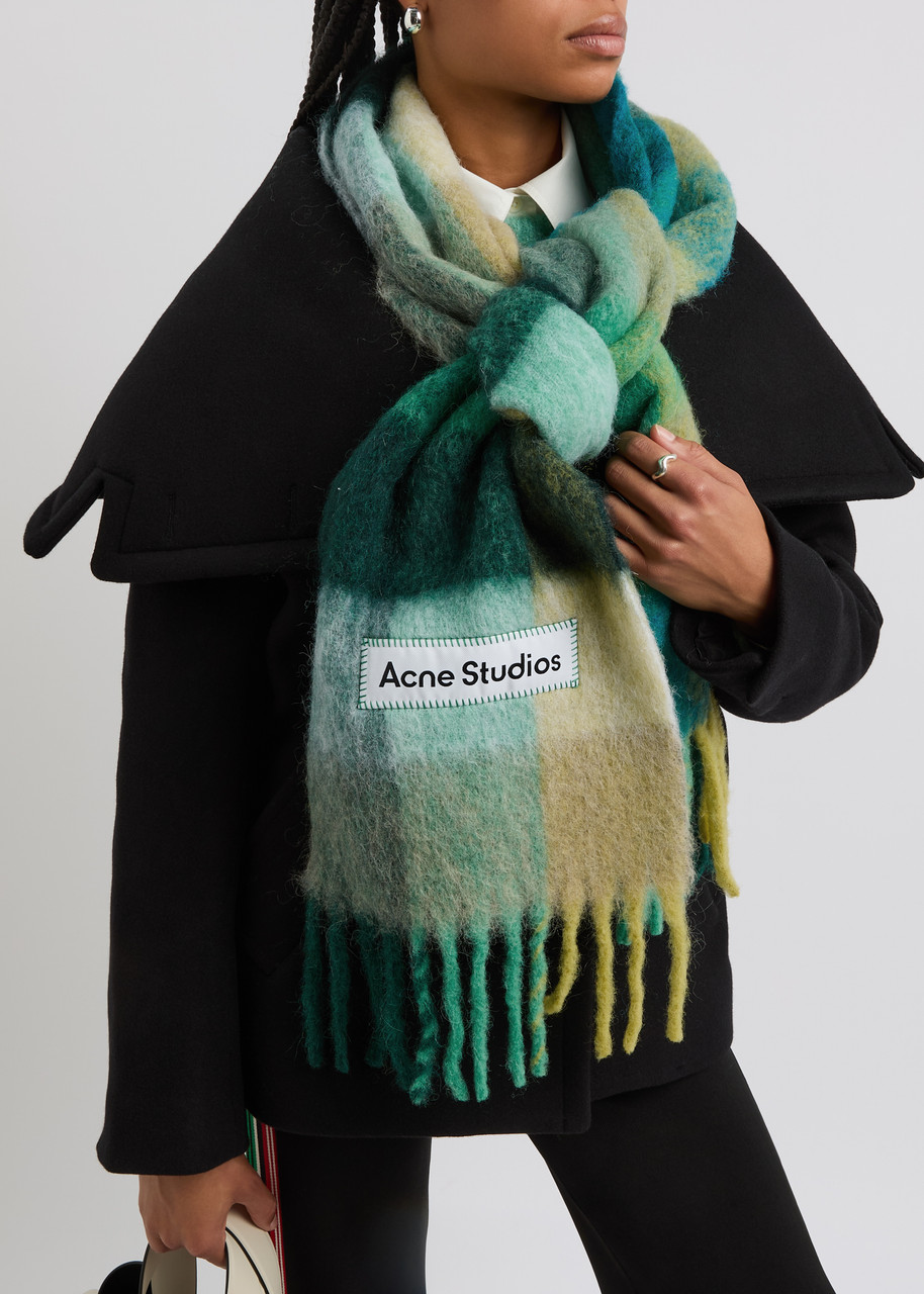 Acne Studios Vally Checked Alpaca-blend Scarf In Green