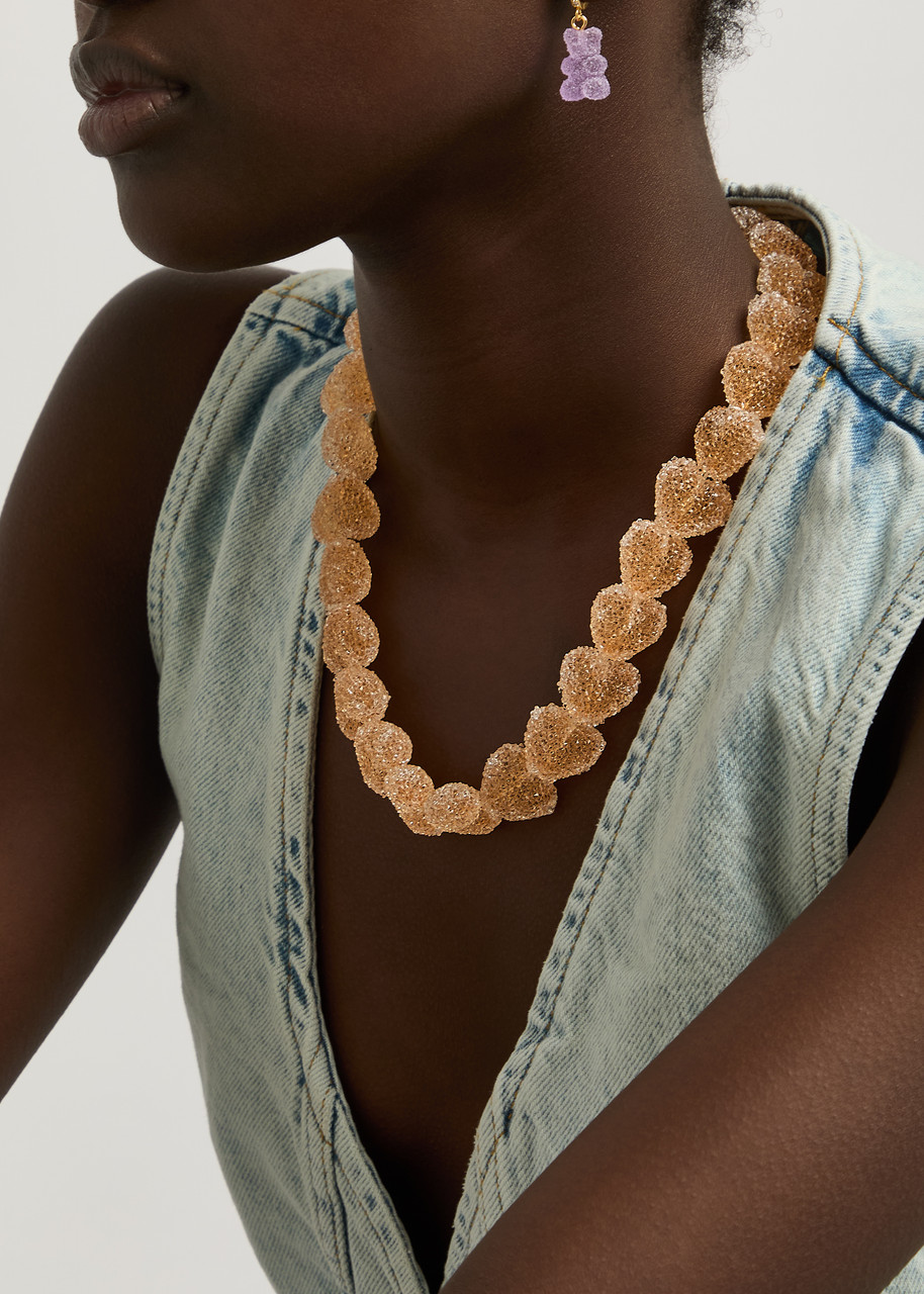 Crystal Haze Jelly Heart 18kt Gold-plated Necklace In Orange