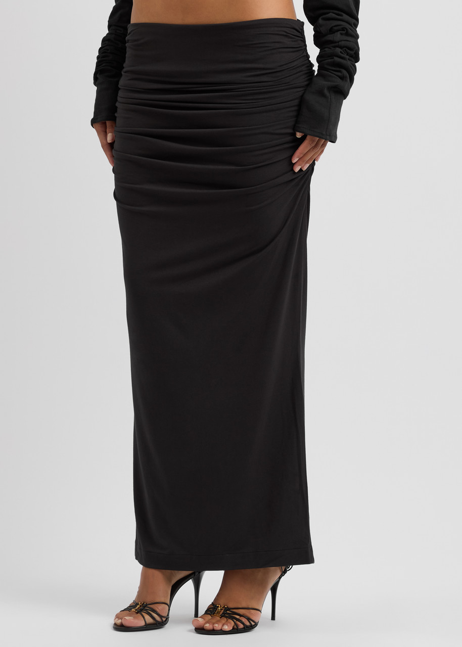 Entire Studios Surge Ruched Stretch-jersey Maxi Skirt In Black
