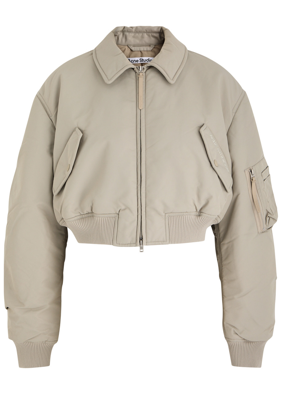 Acne Studios Cropped Nylon Bomber Jacket - Light Grey - 36 (UK8 / S)