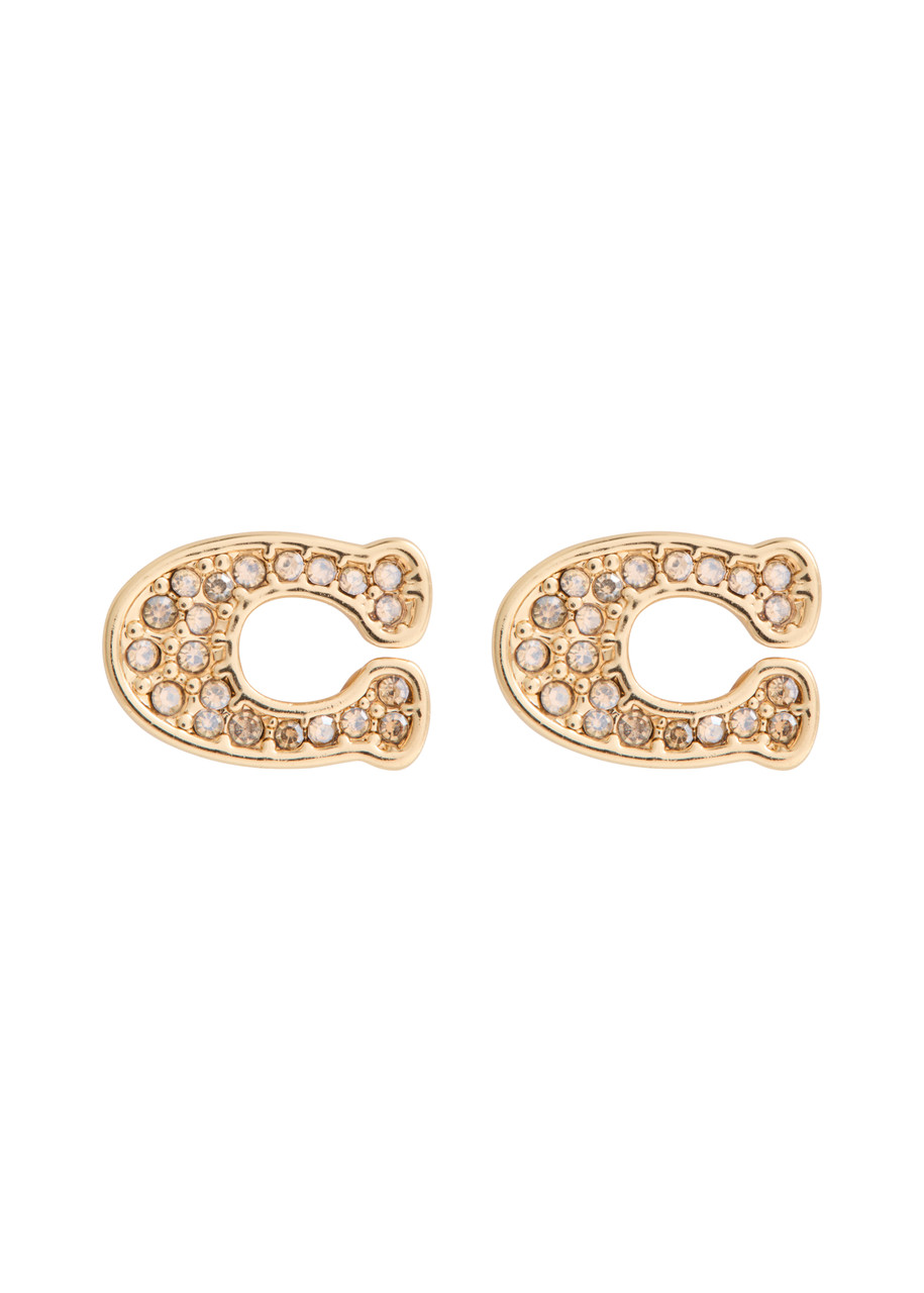 Coach Logo Crystal-embellished Stud Earrings - Gold - One Size