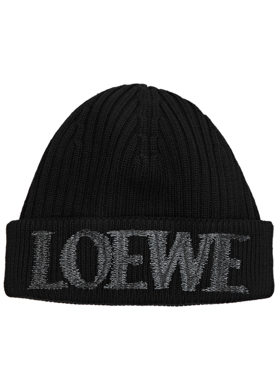 Loewe Logo-embroidered Wool Beanie - Black - One Size