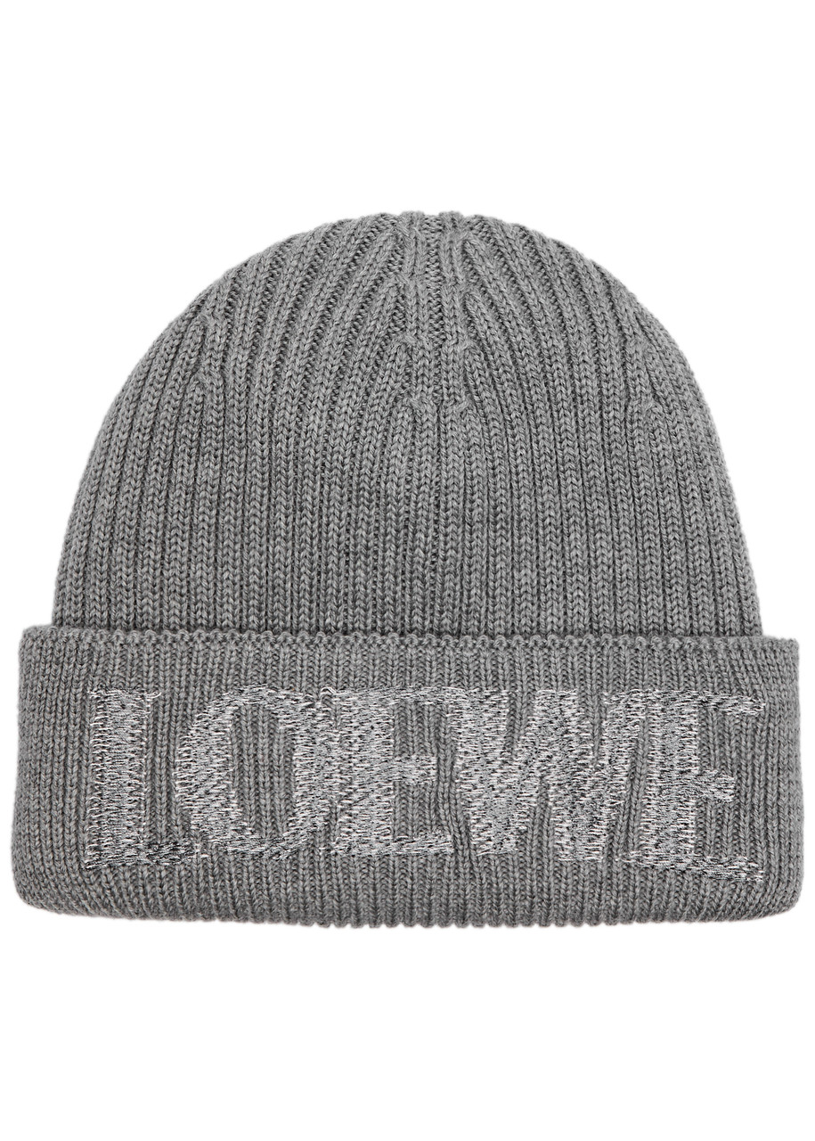 Loewe Logo-embroidered Wool Beanie - Grey - One Size