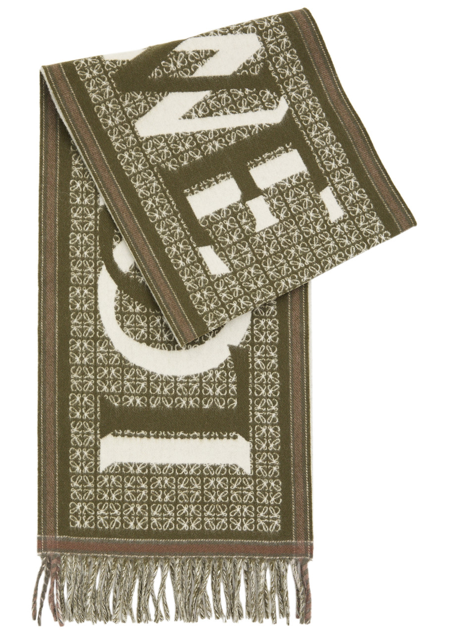 Loewe Logo-intarsia Wool-blend Scarf - Green - One Size