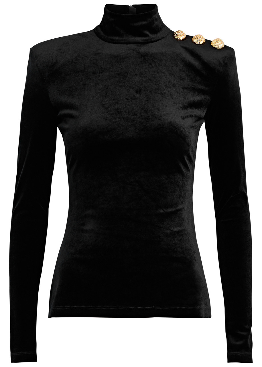 Balmain Buttoned Ls Bouclette Baroque Top In Black