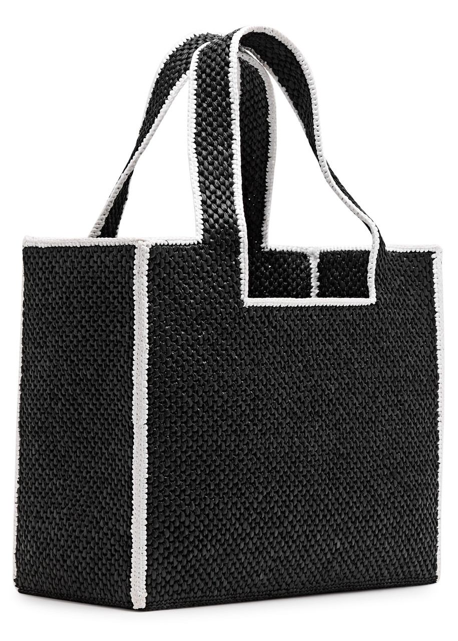 Loewe Large Logo Raffia Tote Bag In Black