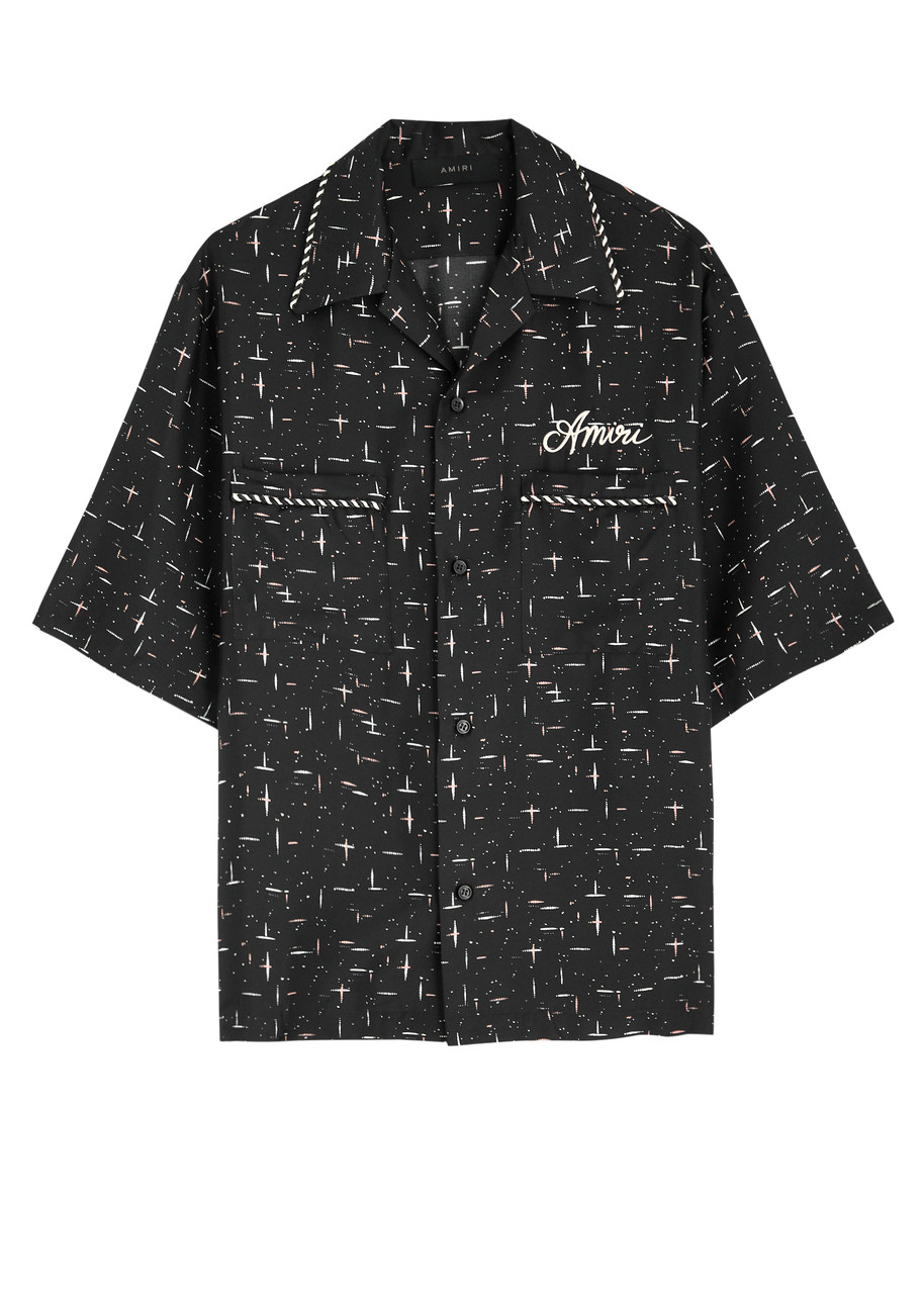 Amiri Logo-embroidered Printed Silk Shirt – Black- S Amiri Logo-embroidered Printed Silk Shirt – Black- S