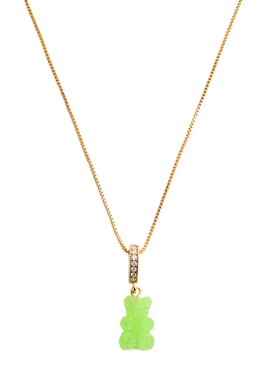 Crystal Haze Fizzy Nostalgia Bear 18kt Gold-plated Necklace In Green