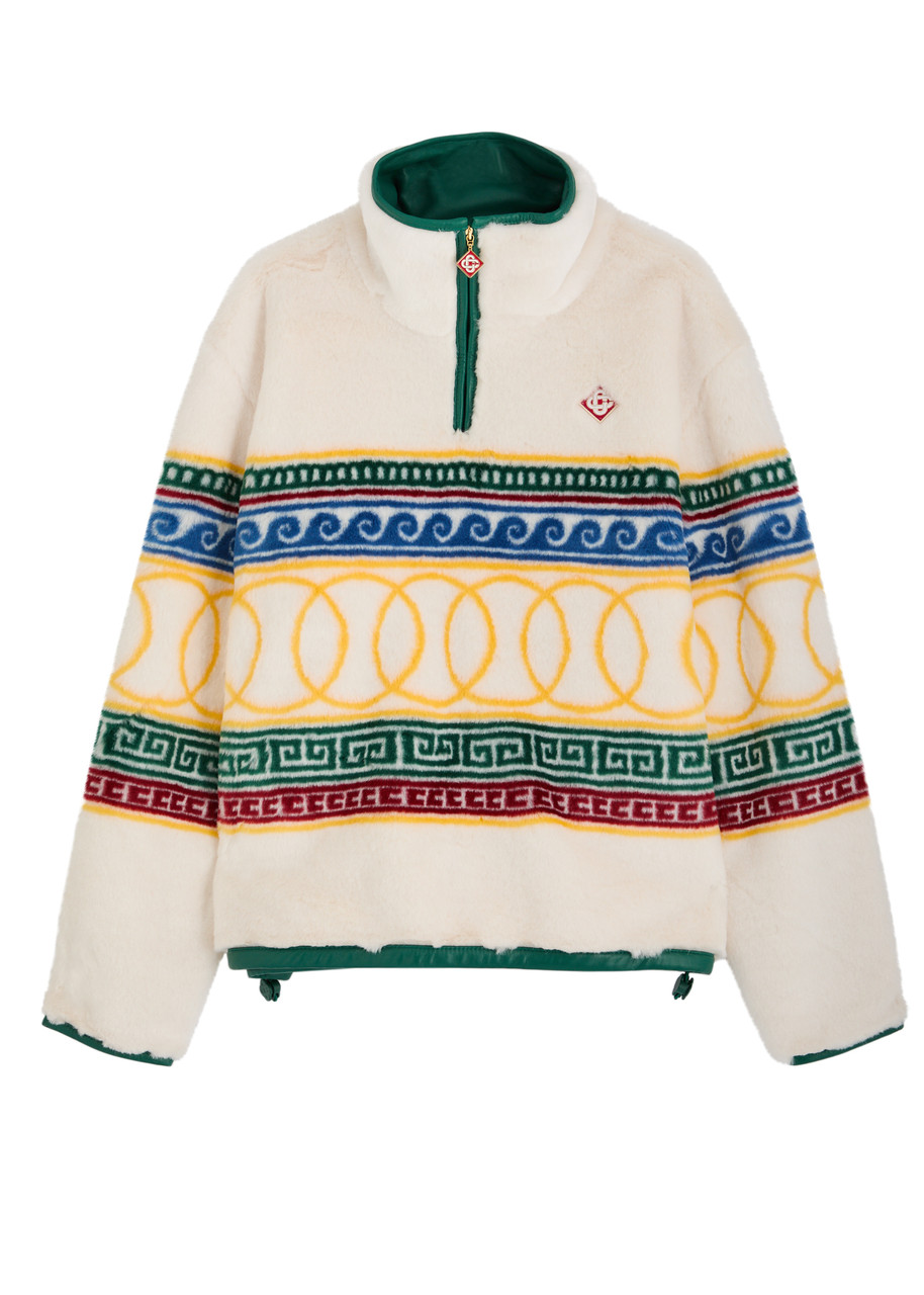 Casablanca Logo-appliquéd Leather-trimmed Jacquard Faux Fur Sweater In Multicoloured 1