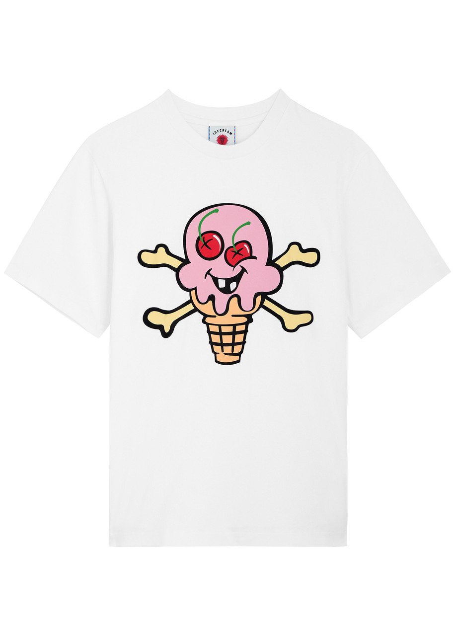 Ice Cream Cones & Bones Cotton T-shirt - White - L